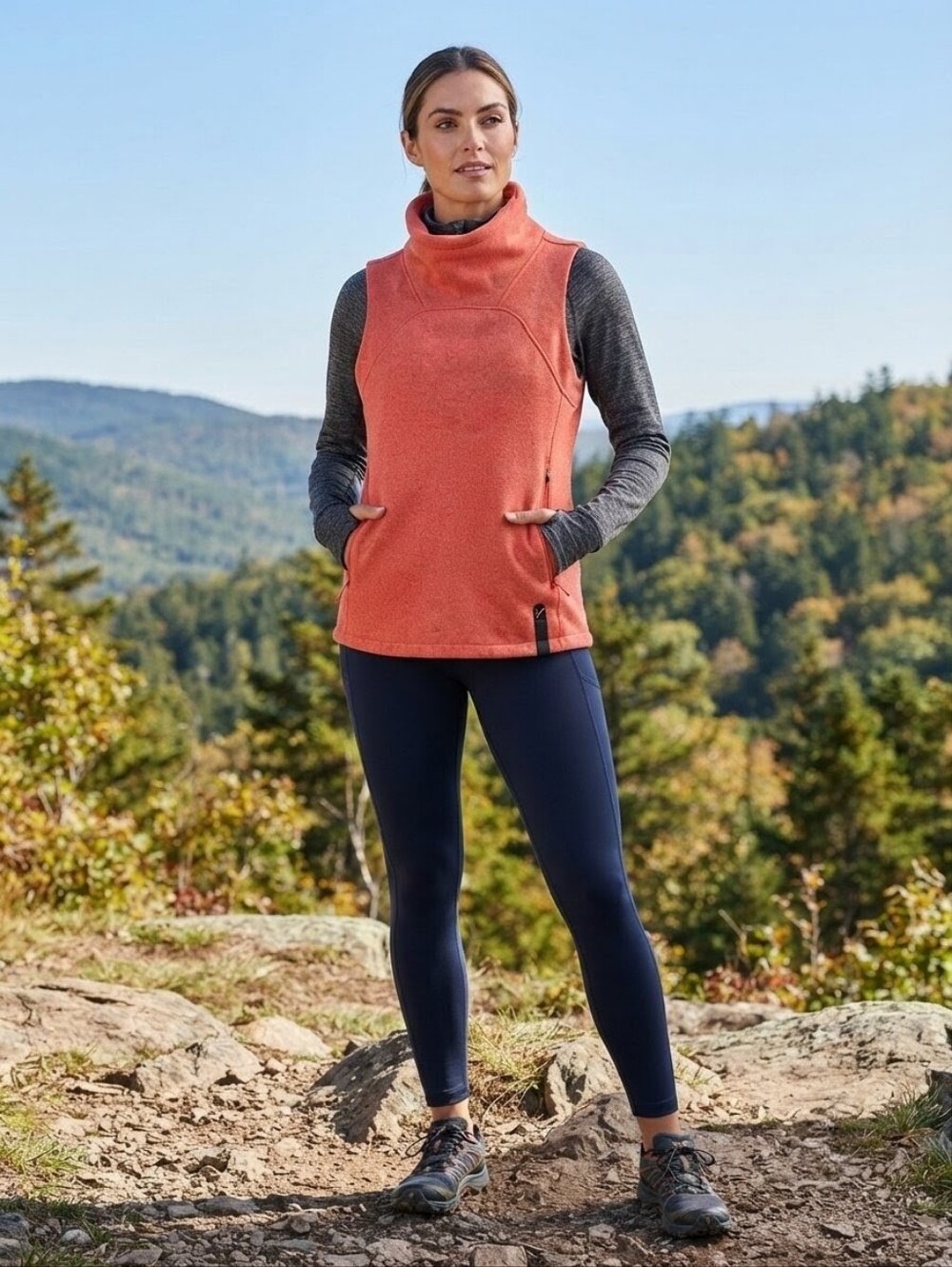 Indyeva Polartec Fleece Funnel Neck Vest Coral Red Size Large L